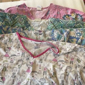 4 Colorful Cartoon Print Scrub Tops